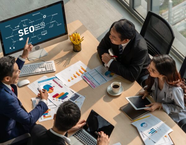 SEO search engine optimization for modish e-commerce and online retail business showing  on computer screen